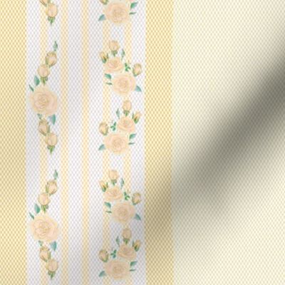 Ticking Stripe with Roses in Ivory Beige