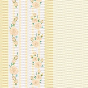 Ticking Stripe with Roses in Ivory Beige