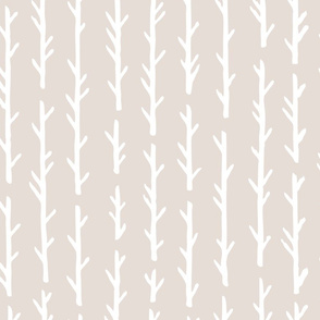 Large Scale Hand Drawn Birch Branches on Cream // Calming Neutral Geometric Trees // Aqua, White, Pale Blue // Lines, Dots, Texture, Pattern, Shapes // Wallpaper, Bedding, Home Decor