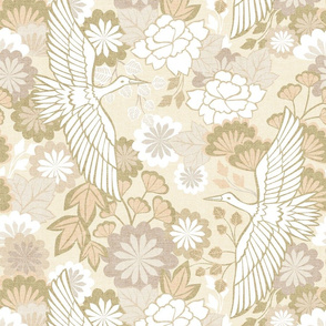 Cranes and Chrysanthemums {Cream} - medium