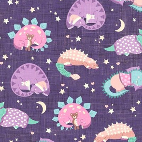 Li'l Sleepy Dinos on Purple (Small Scale)