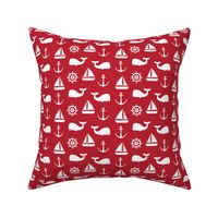 (small scale) nautical on red - whale, sailboat, anchor,  wheel LAD19BS