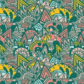 Mayan Fantasy / Pink, Yellow, Mint / Small