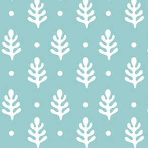 Pine Trees & Polka Dots White on Blue