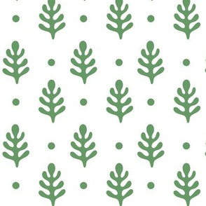 Pine Trees & Polka Dots Green on White