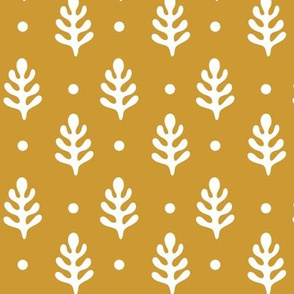 Pine Trees & Polka Dots White on Mustard