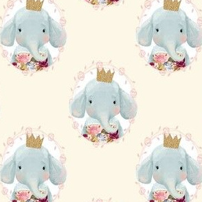 4" Winter Floral Elephant with Gold Crown Cream Back