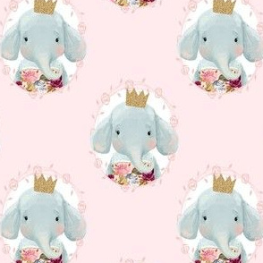 4" Winter Floral Elephant with Gold Crown Pink Back