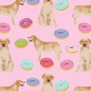 yellow labrador donuts fabric - yellow lab fabric, donuts fabric - pink