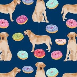 yellow labrador donuts fabric - yellow lab fabric, donuts fabric - navy