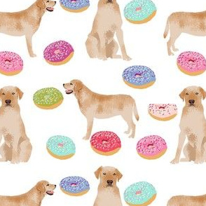 yellow labrador donuts fabric - yellow lab fabric, donuts fabric - white