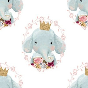 8" Winter Floral Elephant with Gold Crown