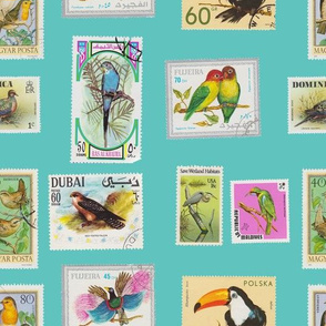 Bird Stamps on Aqua