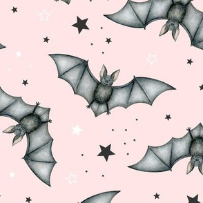 Ditsy Bats and Stars on blush - large scale