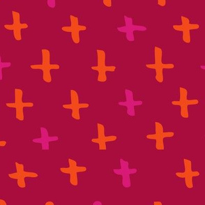 Raspberry, Magenta, and Orange Scandi Swiss Cross (+) Fat Eighth // Bright + Playful Color with Geometric Hand Drawn Motifs in Tints and Shades // Modern Quilting Collection // Small Scale // ZirkusDesign