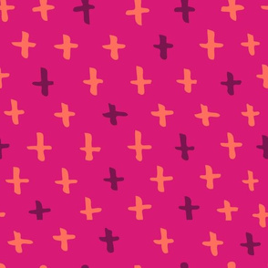 Magenta, Orange, and Eggplant Scandi Swiss Cross (+) Fat Eighth // Bright + Playful Color with Geometric Hand Drawn Motifs in Tints and Shades // Modern Quilting Collection // Small Scale // ZirkusDesign