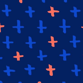 Navy Blue, Royal, and Orange Scandi Swiss Cross (+) Fat Eighth // Bright + Playful Color with Geometric Hand Drawn Motifs in Tints and Shades // Modern Quilting Collection // Small Scale // ZirkusDesign