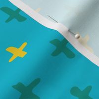 Aqua, Sunshine, and Kelly Green Scandi Swiss Cross (+) Fat Eighth // Bright + Playful Color with Geometric Hand Drawn Motifs in Tints and Shades // Modern Quilting Collection // Small Scale // ZirkusDesign