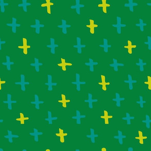 Kelly Green, Apple Green, and Turquoise Scandi Swiss Cross (+) Fat Eighth // Bright + Playful Color with Geometric Hand Drawn Motifs in Tints and Shades // Modern Quilting Collection // Small Scale // ZirkusDesign