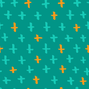 Turquoise, Aqua, and Orange Scandi Swiss Cross (+) Fat Eighth // Bright + Playful Color with Geometric Hand Drawn Motifs in Tints and Shades // Modern Quilting Collection // Small Scale // ZirkusDesign