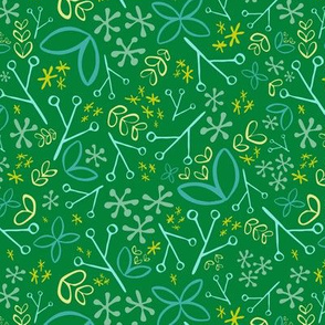 Kelly Green Ditsy Floral Fat Eighth // Bright + Playful Color with Floral and Botanical Motifs // Quilting Collection // Small Scale // ZirkusDesign