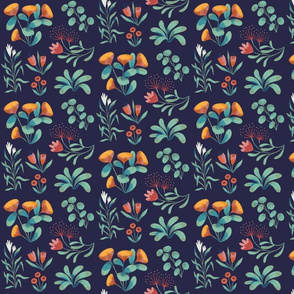 Garden Plants on Navy Blue