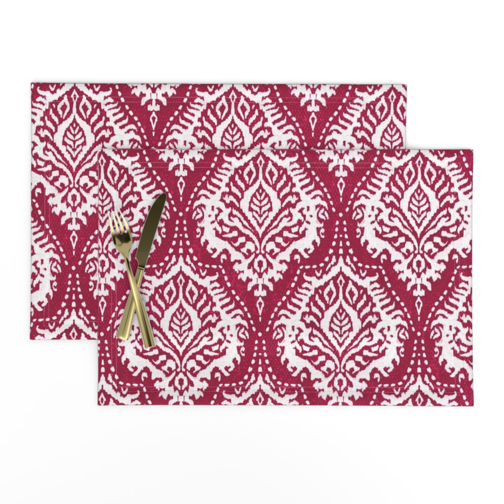 White Damask on Cranberry - medium scale