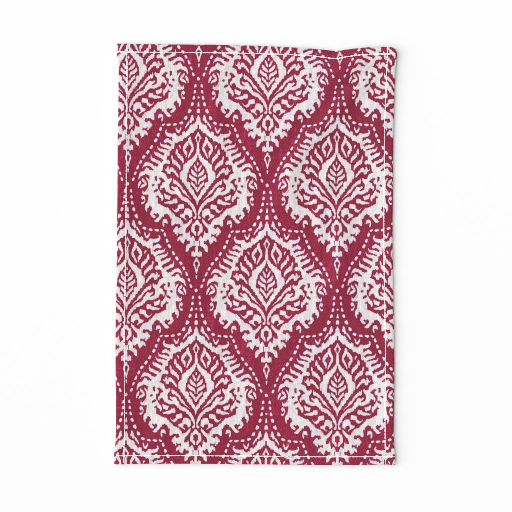 White Damask on Cranberry - medium scale