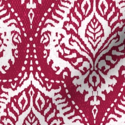 White Damask on Cranberry - medium scale