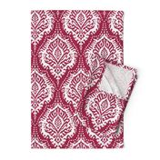 White Damask on Cranberry - medium scale