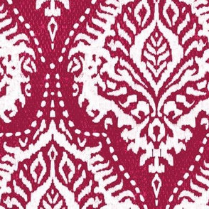 White Damask on Cranberry - medium scale