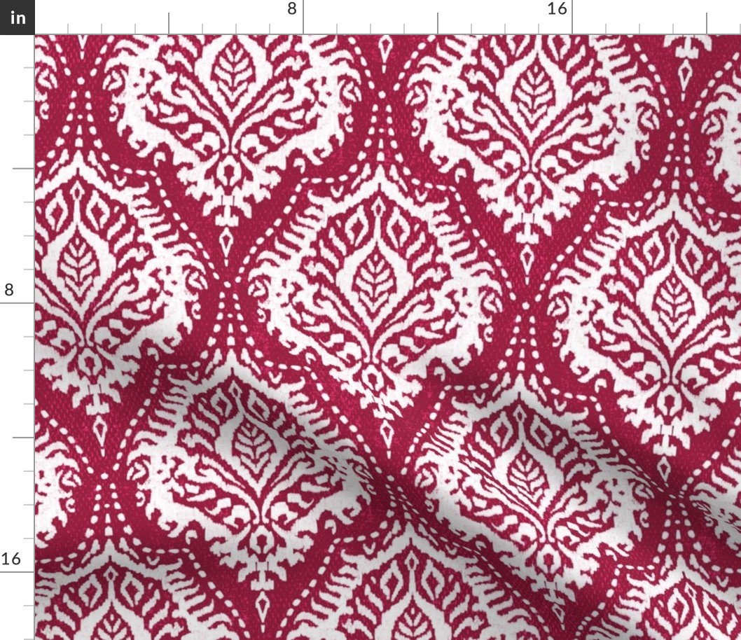 White Damask on Cranberry - medium scale