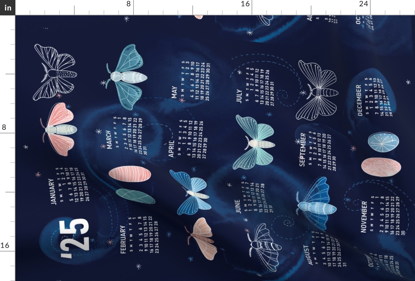 2024 Calendar, Sunday / Silk Moth Galaxy