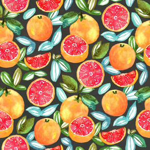 Grapefruits On Navy (Large Version) 