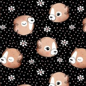 1229 SQUIRREL HEADS _ DAISIES on Dots black