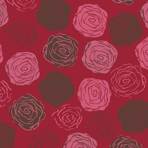 Abstract hand drawn Roses Red pink brown