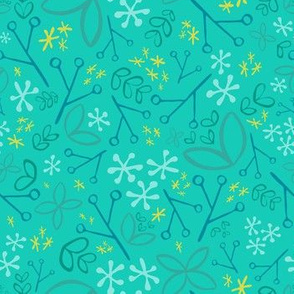 Turquoise and Aqua Ditsy Floral Fat Eighth // Bright + Playful Color with Floral and Botanical Motifs // Quilting Collection // Small Scale // ZirkusDesign
