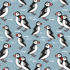 SMALL - puffin // bird birds puffins blue kids animals fabric