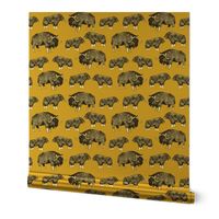 SMALL - musk ox fabric // arctic animal fabric canada alaska greenland - mustard