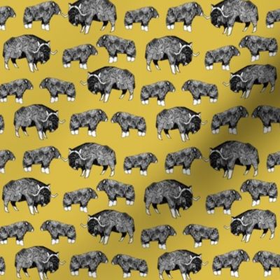 SMALL - musk ox fabric // arctic animal fabric canada alaska greenland - mustard