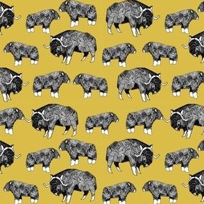 SMALL - musk ox fabric // arctic animal fabric canada alaska greenland - mustard