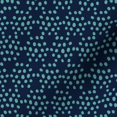 Dynamic Polka Dots in Hexagon Form // Navy + Turquoise // Scandi Woodland Adventure Cheater Quilt Coordinate // Animals + Landscape // Texture, Shapes, Geometric, Modern Quilt