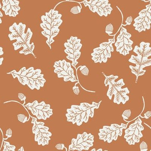 Oak leaves nature botanical fall autumn fabric pattern - warm toffee