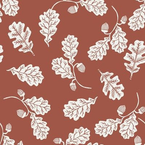 Oak leaves nature botanical fall autumn fabric pattern -  dark terracotta