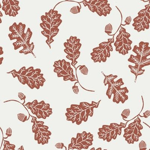Oak leaves nature botanical fall autumn fabric pattern - dark terracotta and off-white