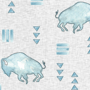 Blue Watercolor Buffalo