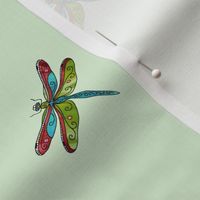 diagonal dragonfly on celadon green 