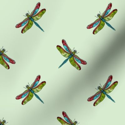 diagonal dragonfly on celadon green 