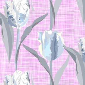 parrot tulips soft grey on pink texture - loose