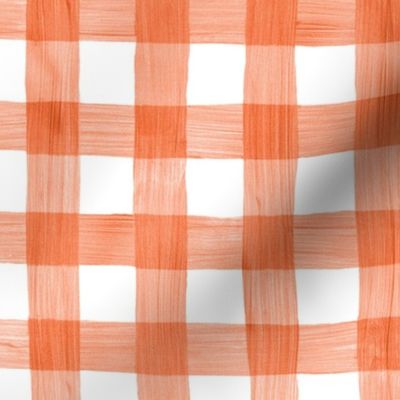 Watercolor Orange Pumpkin Gingham Check 